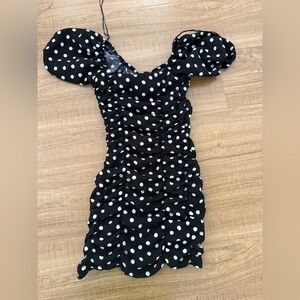 Zara Black and White Puff Sleeve Mini Dress